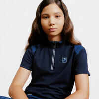 Kids' Horse Riding Short-Sleeved Zip Polo Shirt 500 - Navy