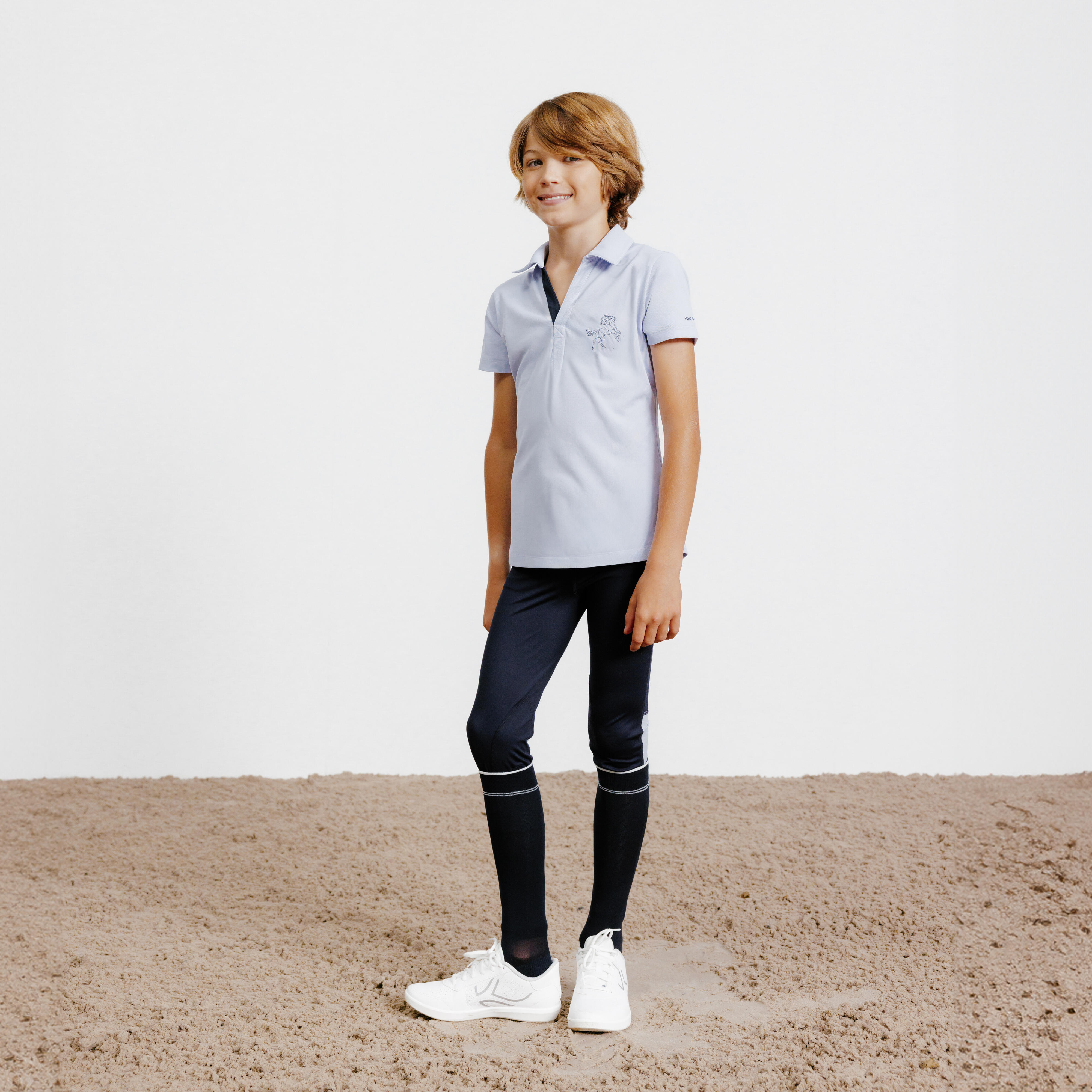 Kids' Horse Riding Short-Sleeved Mesh Polo Shirt - Light 500 Purple - FOUGANZA