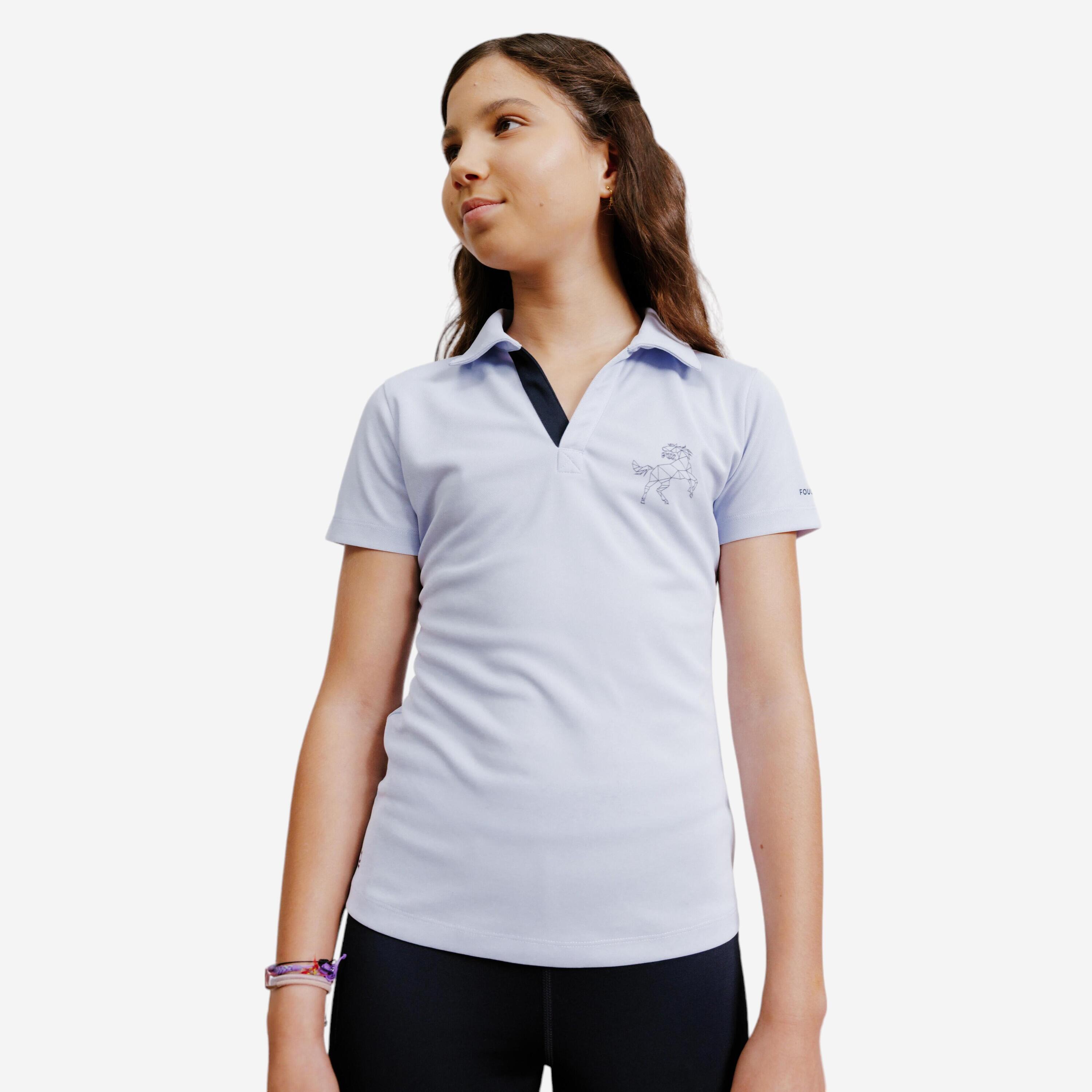 Kids' Horse Riding Short-Sleeved Mesh Polo Shirt 500 - Lavender Purple 1/7