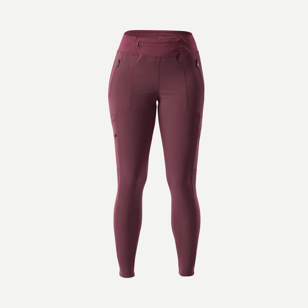 WOMEN’S TREKKING & TRAVEL DURABLE LEGGINGS - TRAVEL 500 - PURPLE