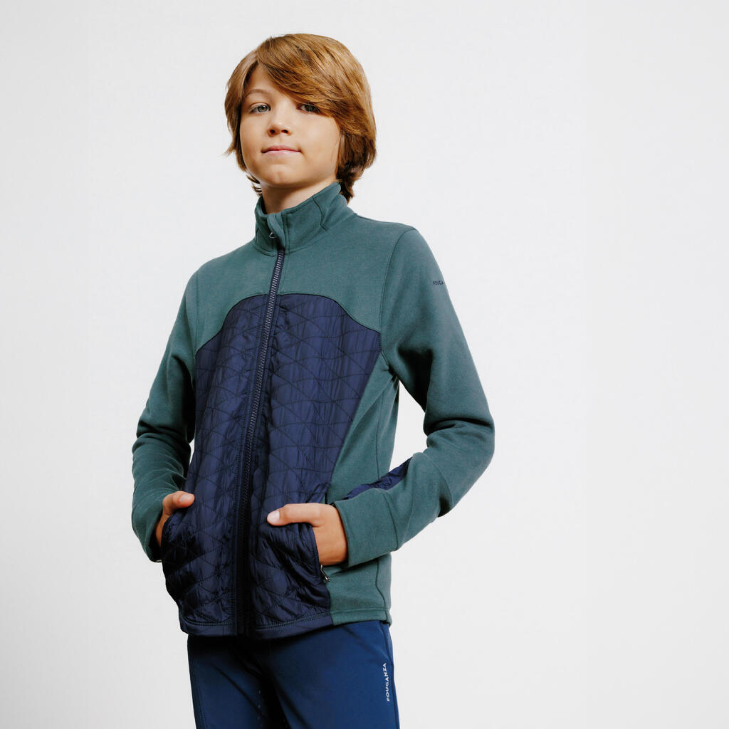 Vaikiškas dvigubo audinio jodinėjimo megztinis „500“, žalias, tamsiai mėlynas