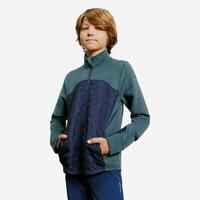 Kids' Horse Riding Dual Fabric Zip Sweatshirt 500 - Green/Navy