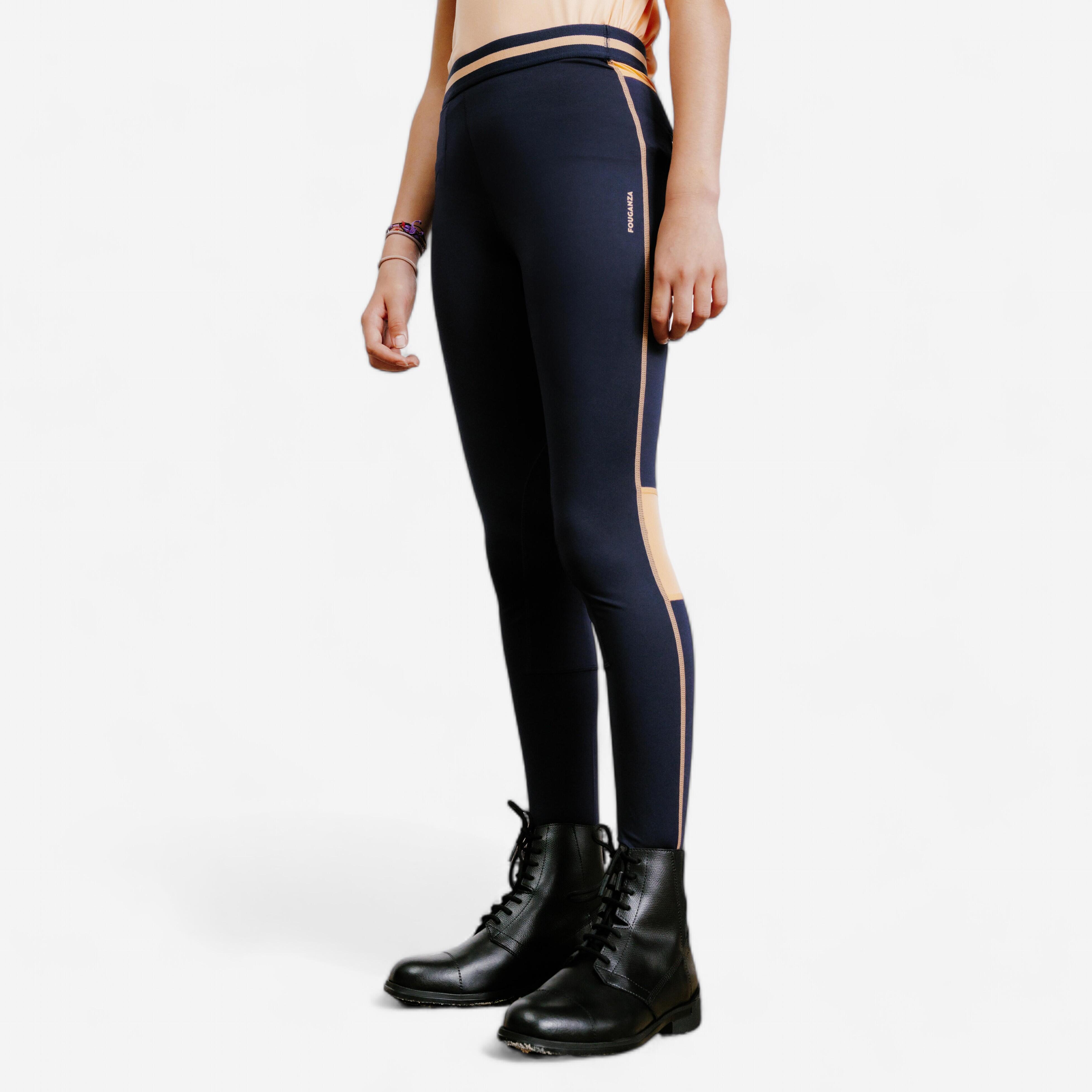 Children's lightweight riding leggings - 100 navy and orange