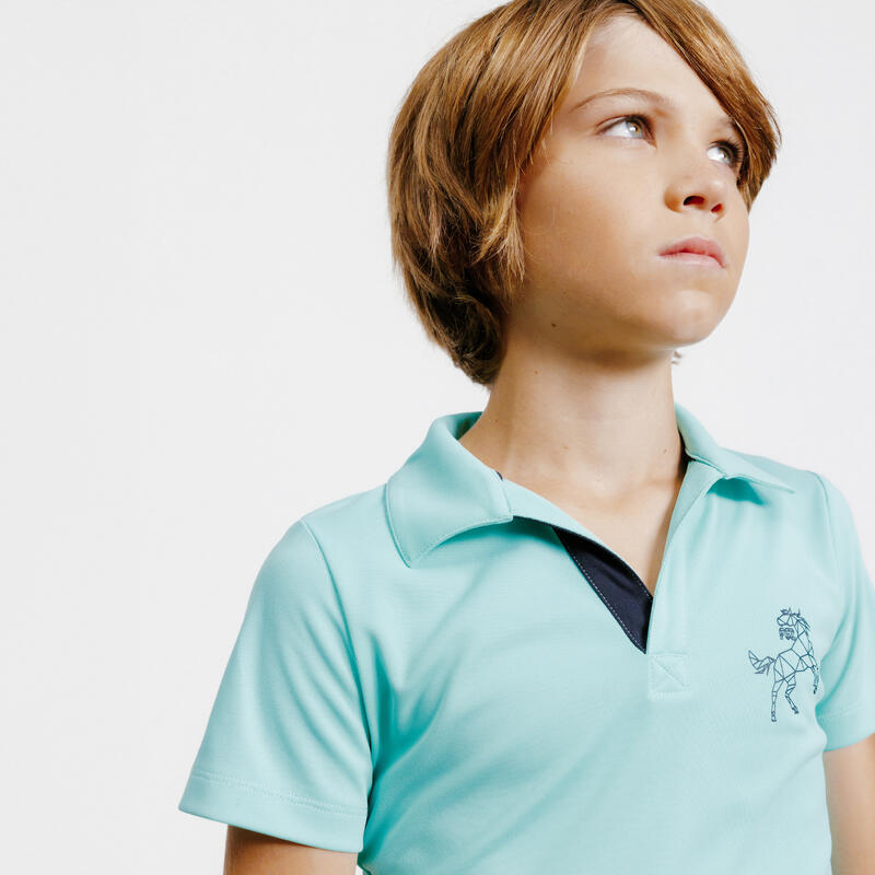 Çocuk Kısa Kollu Binici Polo Tişörtü - Turkuaz - 500
