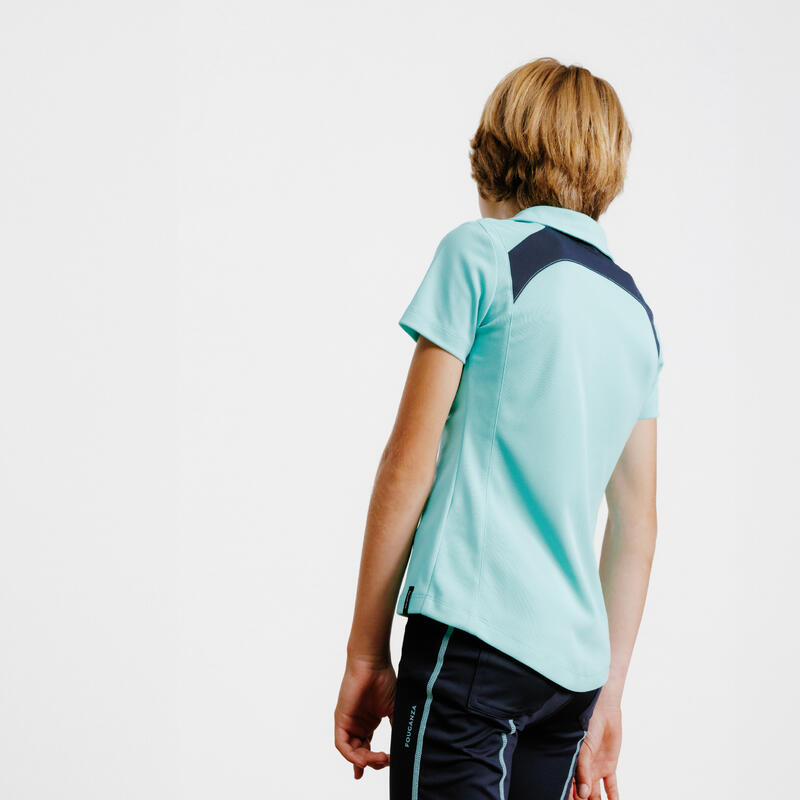 Licht poloshirt voor paardrijden kinderen 500 korte mouwen mesh turquoise