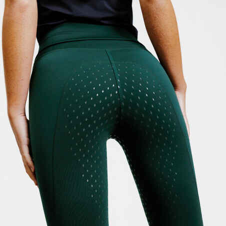 Women's Horse Riding Full Grip Leggings 500 - Green