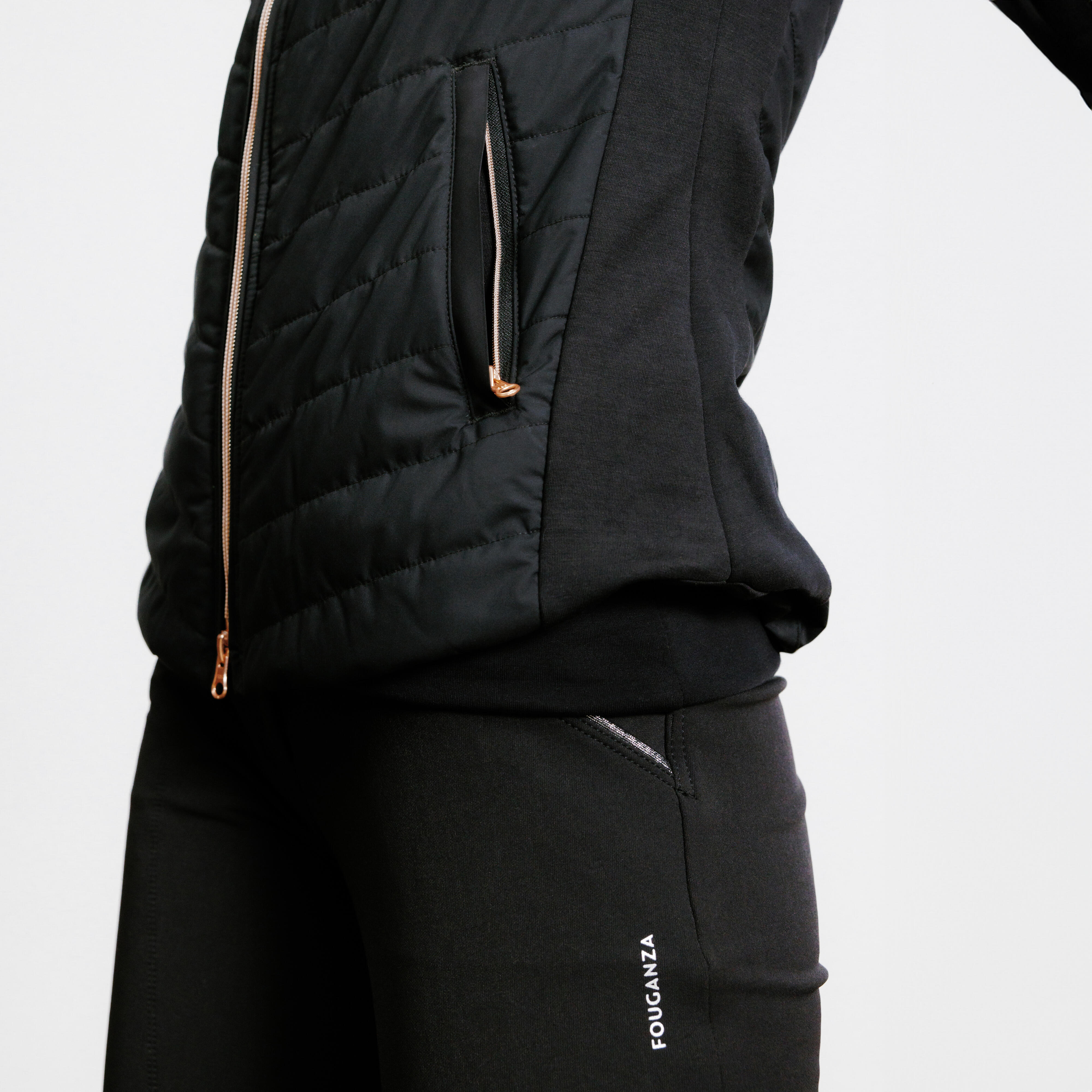 Women's Sleeveless Horse Riding Down Jacket 500 - Black/Pink Golden Zip