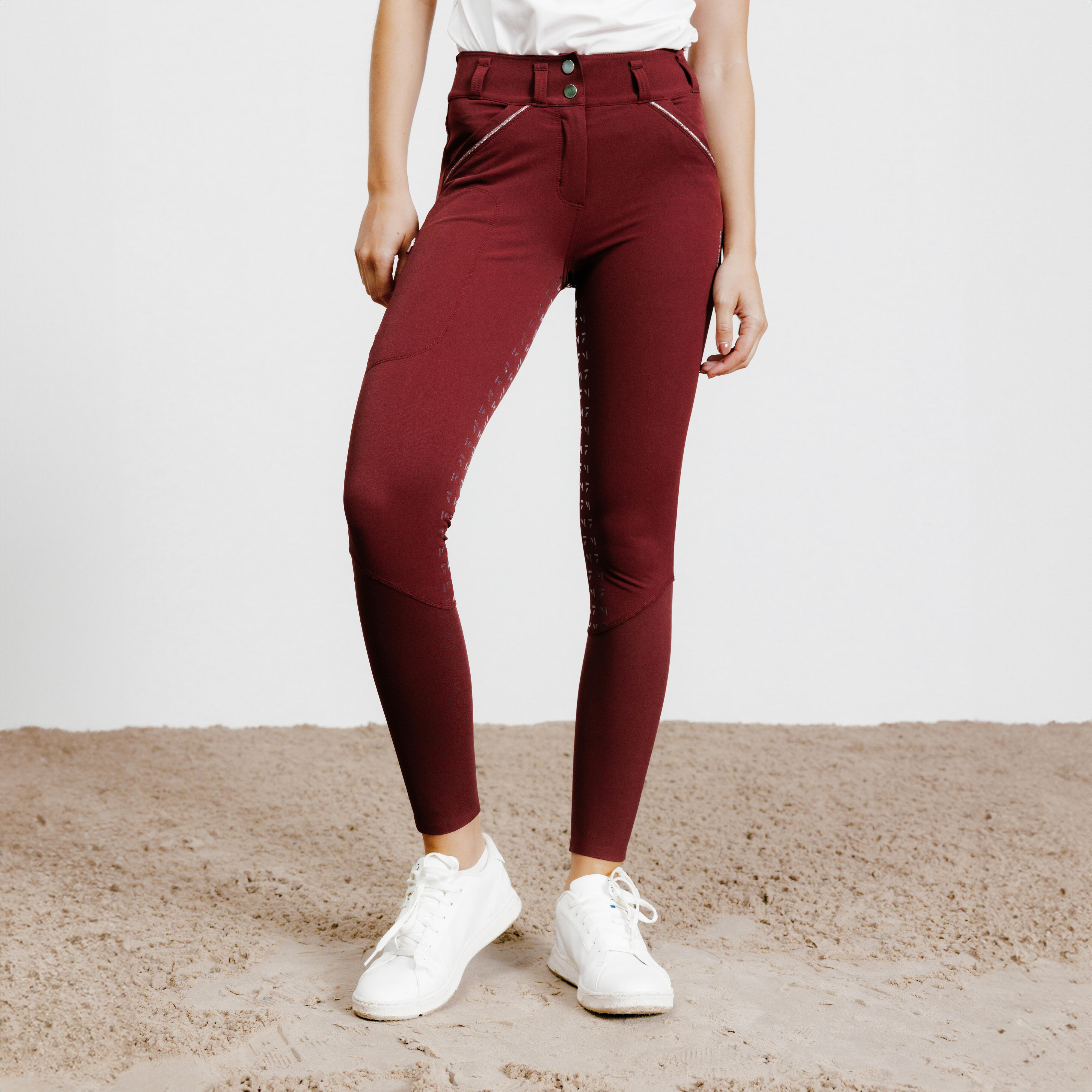 Women's full grip riding pants - 900 burgundy