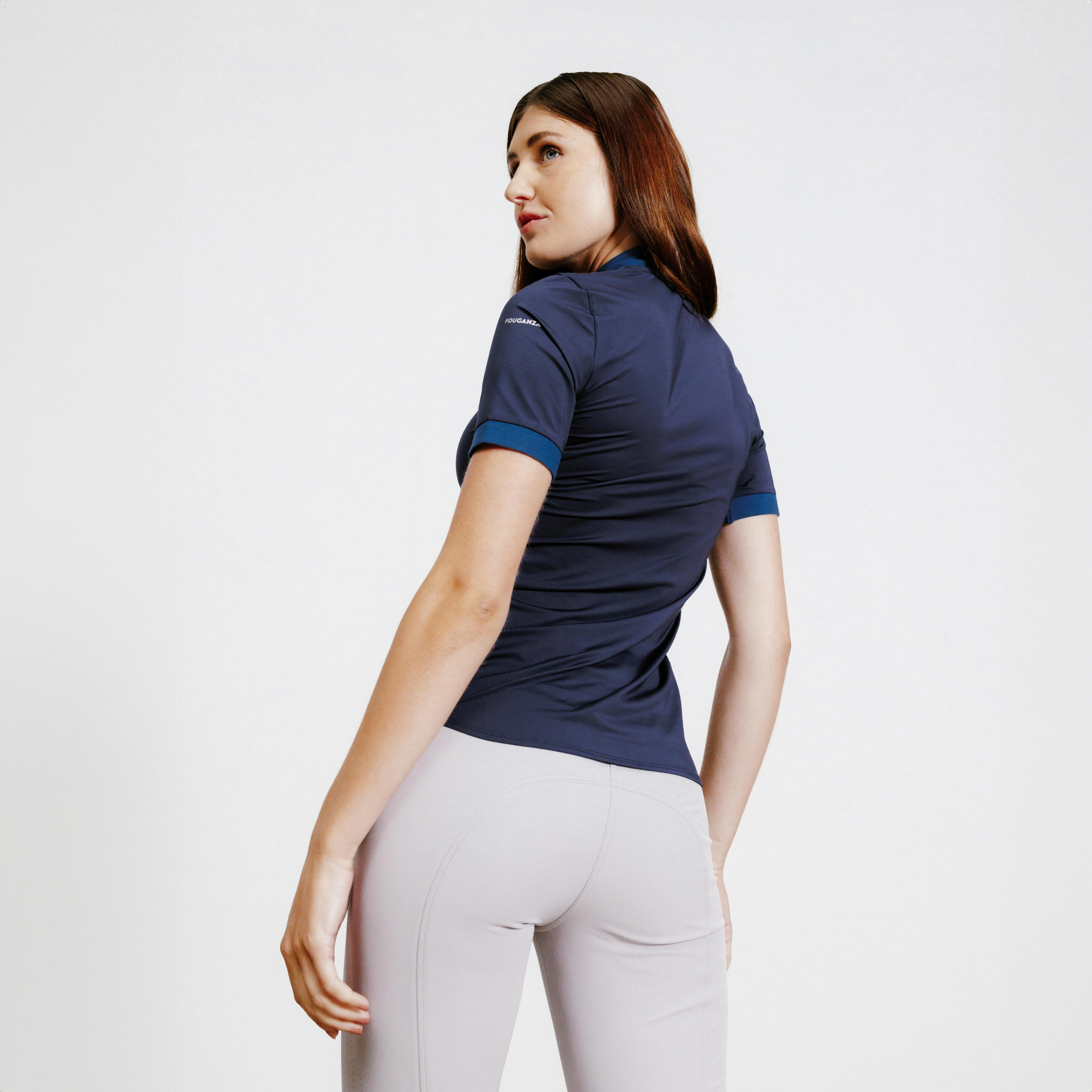 Women's Horse Riding Short-Sleeved Polo Shirt - Heritage Blue - FOUGANZA