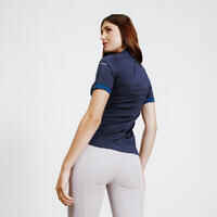 Women's Horse Riding Short-Sleeved Heritage Polo Shirt - Navy Blue
