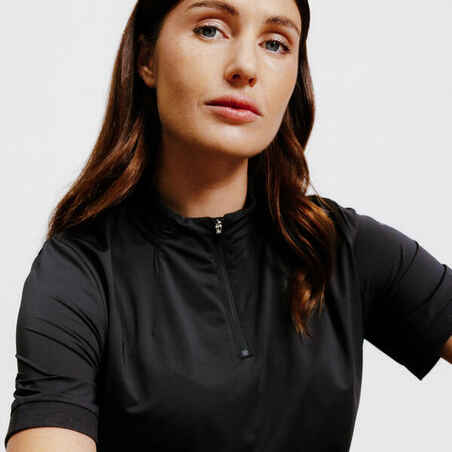 Moteriški trumparankoviai jojimo polo marškinėliai „Heritage“, juodi