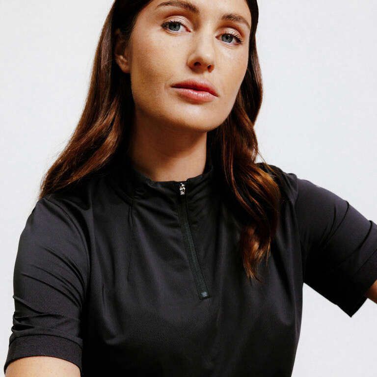 Women's Horse Riding Short-Sleeved Heritage Polo Shirt - Black