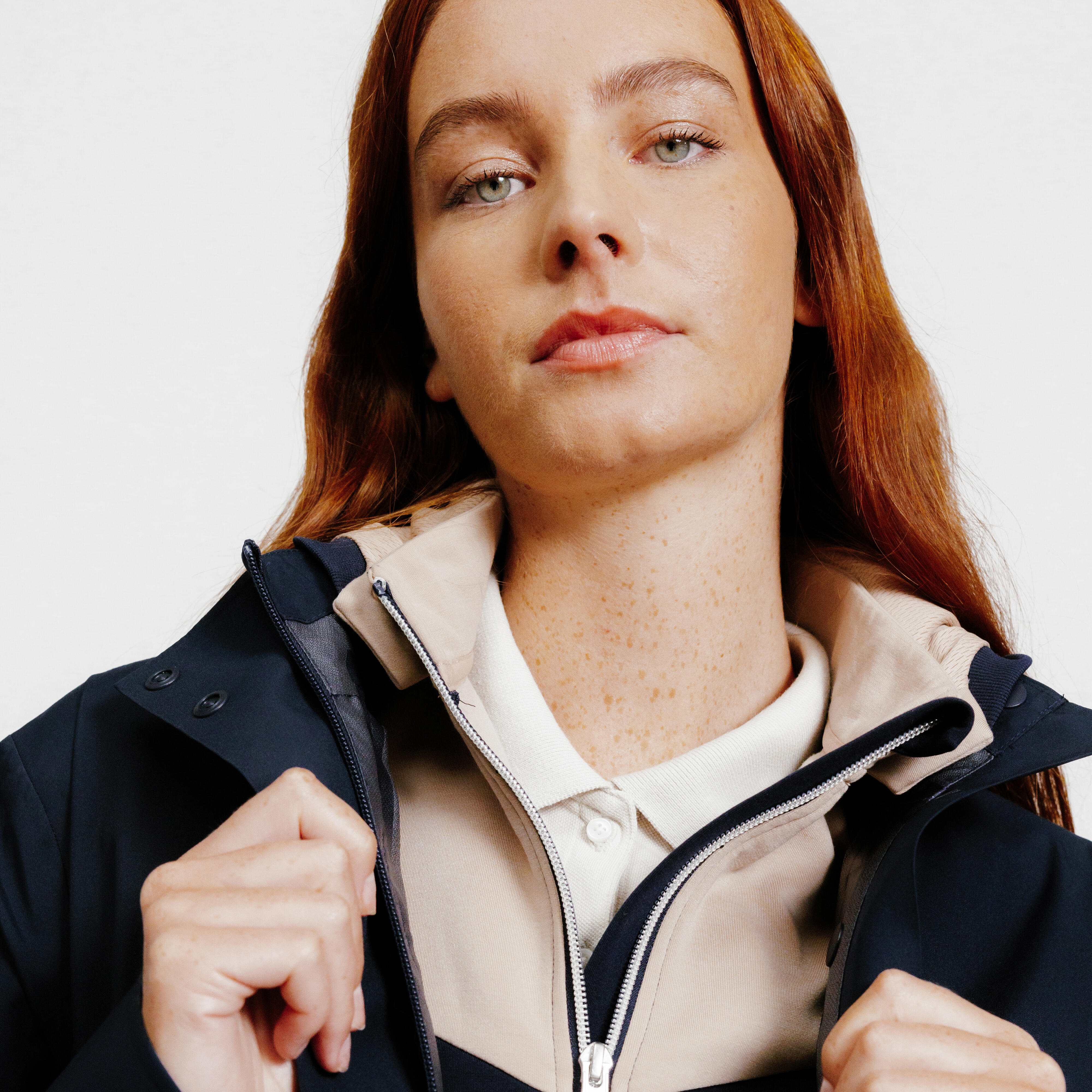 Women's Zipped Horse Riding Sweatshirt - 900 Blue/Beige