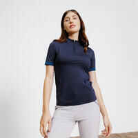 Women's Horse Riding Short-Sleeved Heritage Polo Shirt - Navy Blue