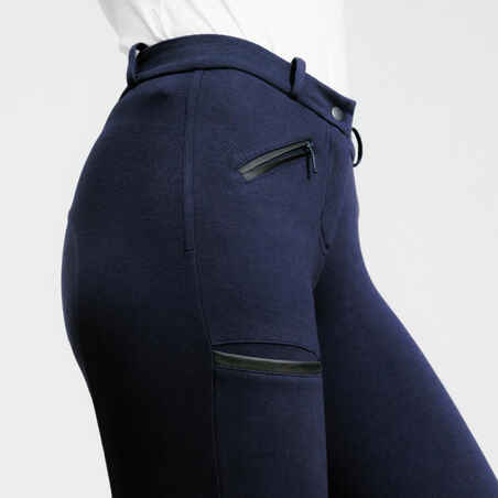 מכנסי ג'ודפור עם טלאים לרכיבה על סוסים לנשים 140 - כחול צי