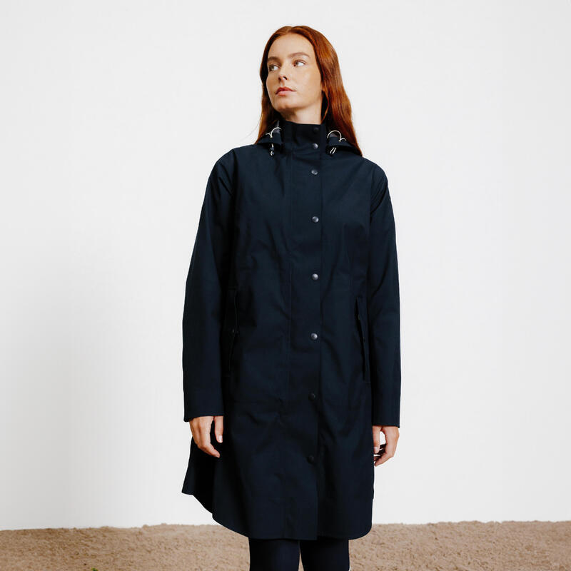 Long Waterproof Horse Riding Jacket - Navy FOUGANZA - Decathlon