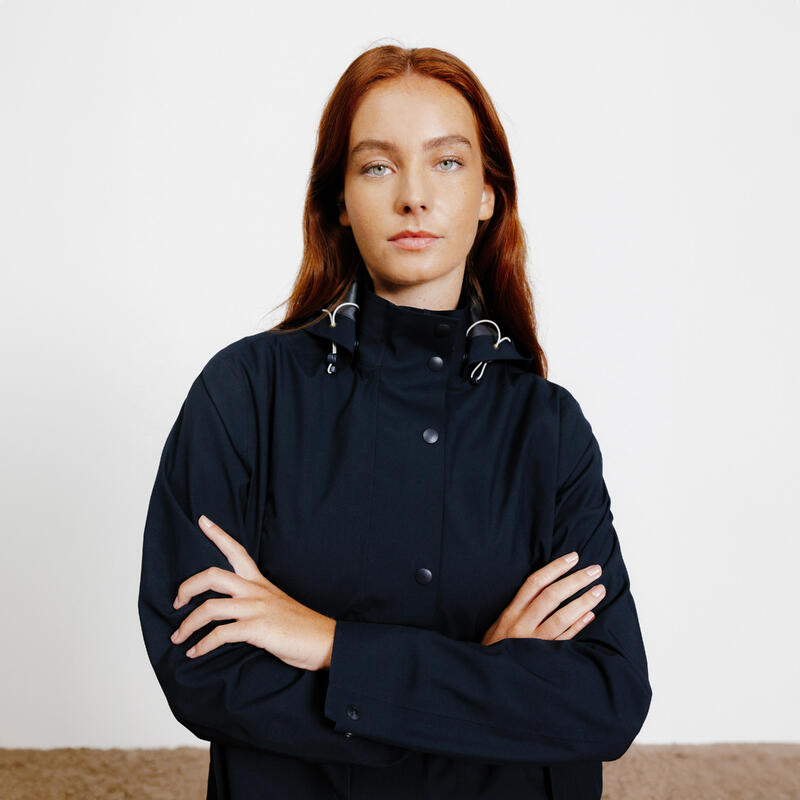 Long Waterproof Horse Riding Jacket Navy FOUGANZA Decathlon