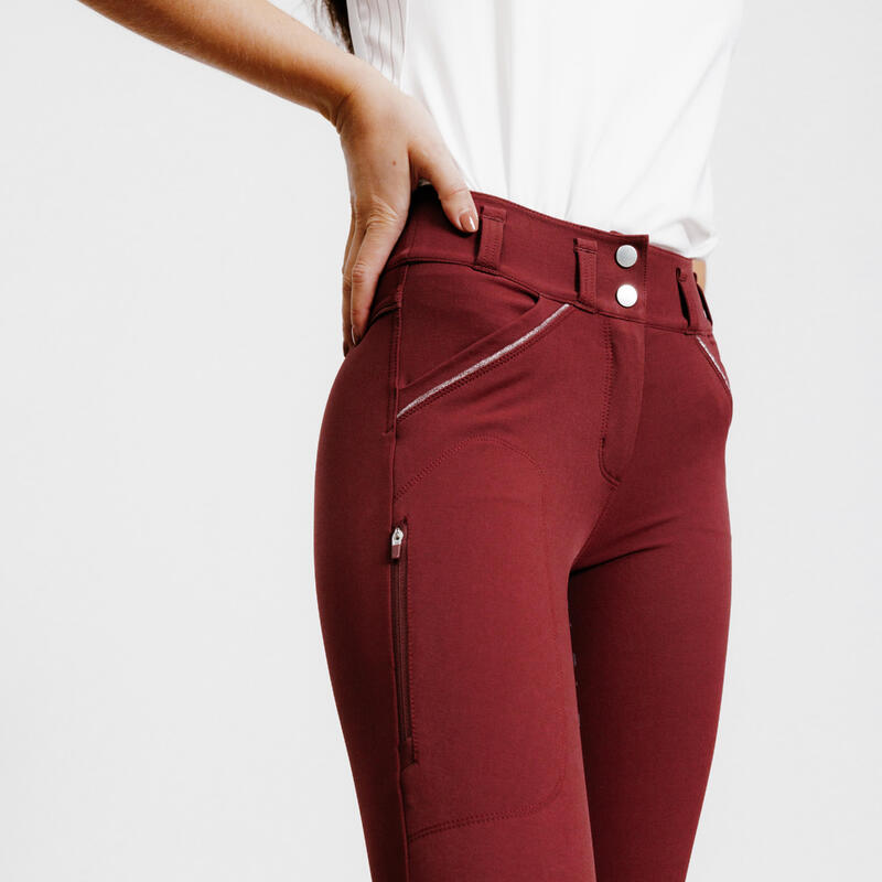 Pantaloni equitazione donna 900 FULL GRIP bordeaux