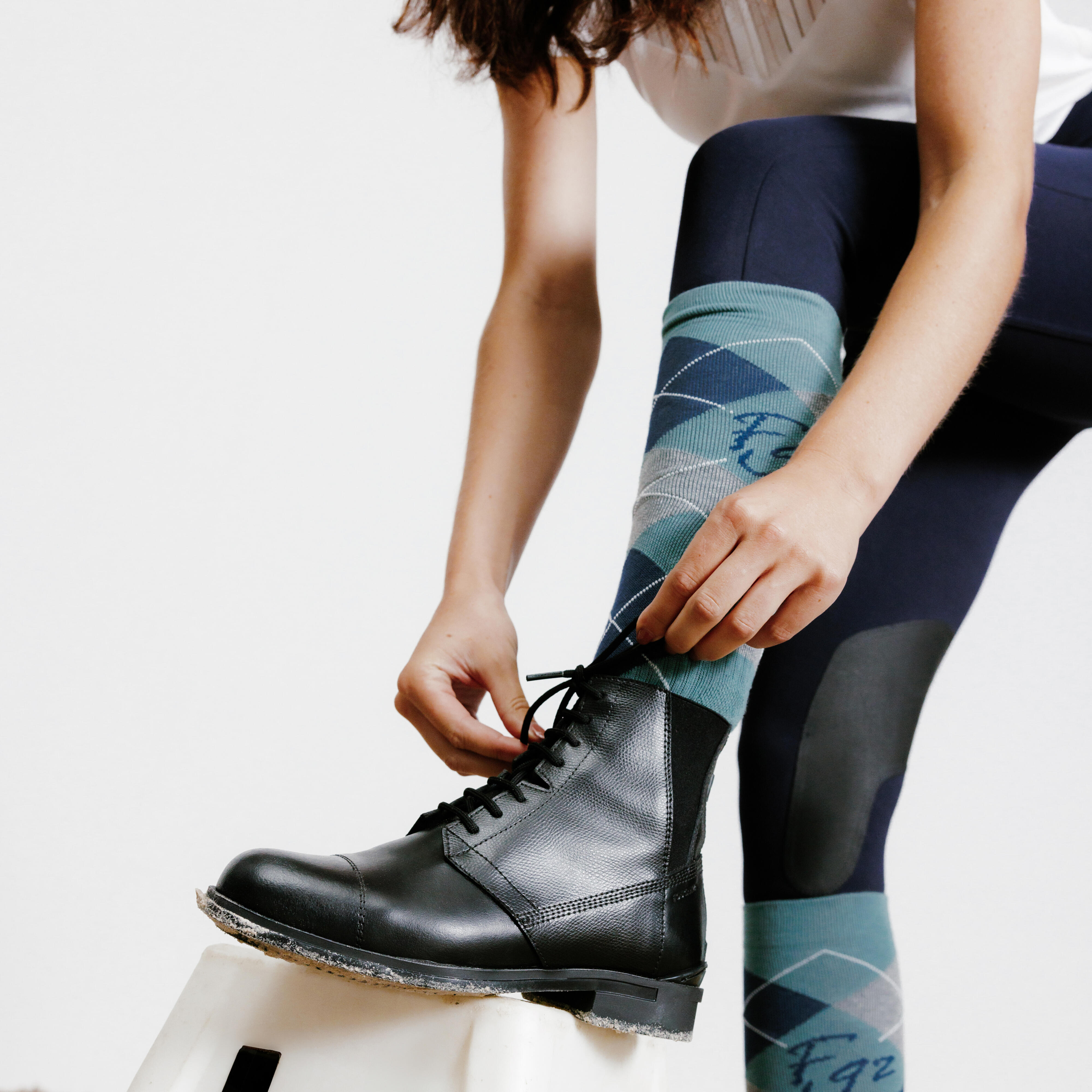 Women's Horse Riding Lace-Up Leather Jodhpur Boots - 500 Black - FOUGANZA
