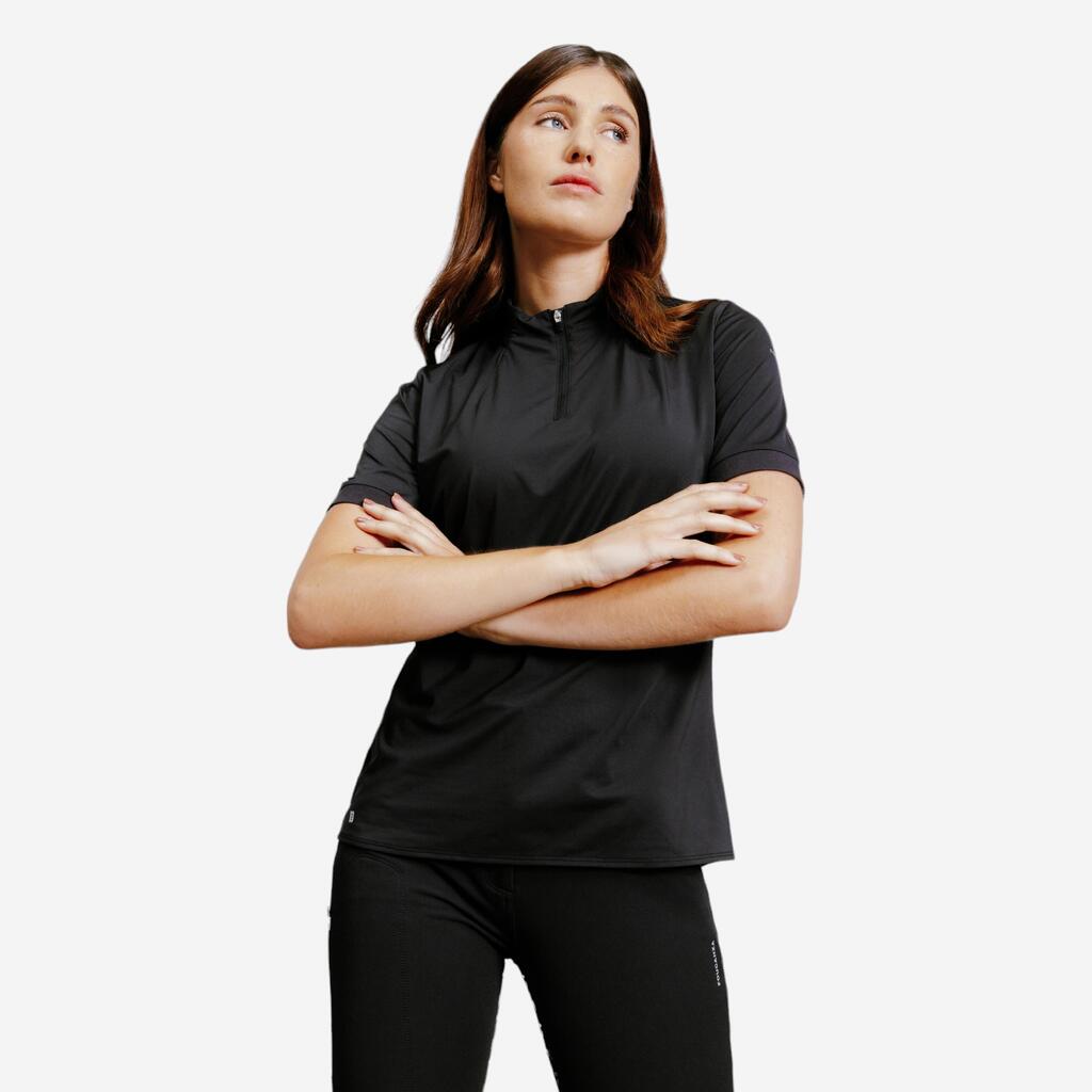Polo équitation manches courtes Femme - Héritage noir
