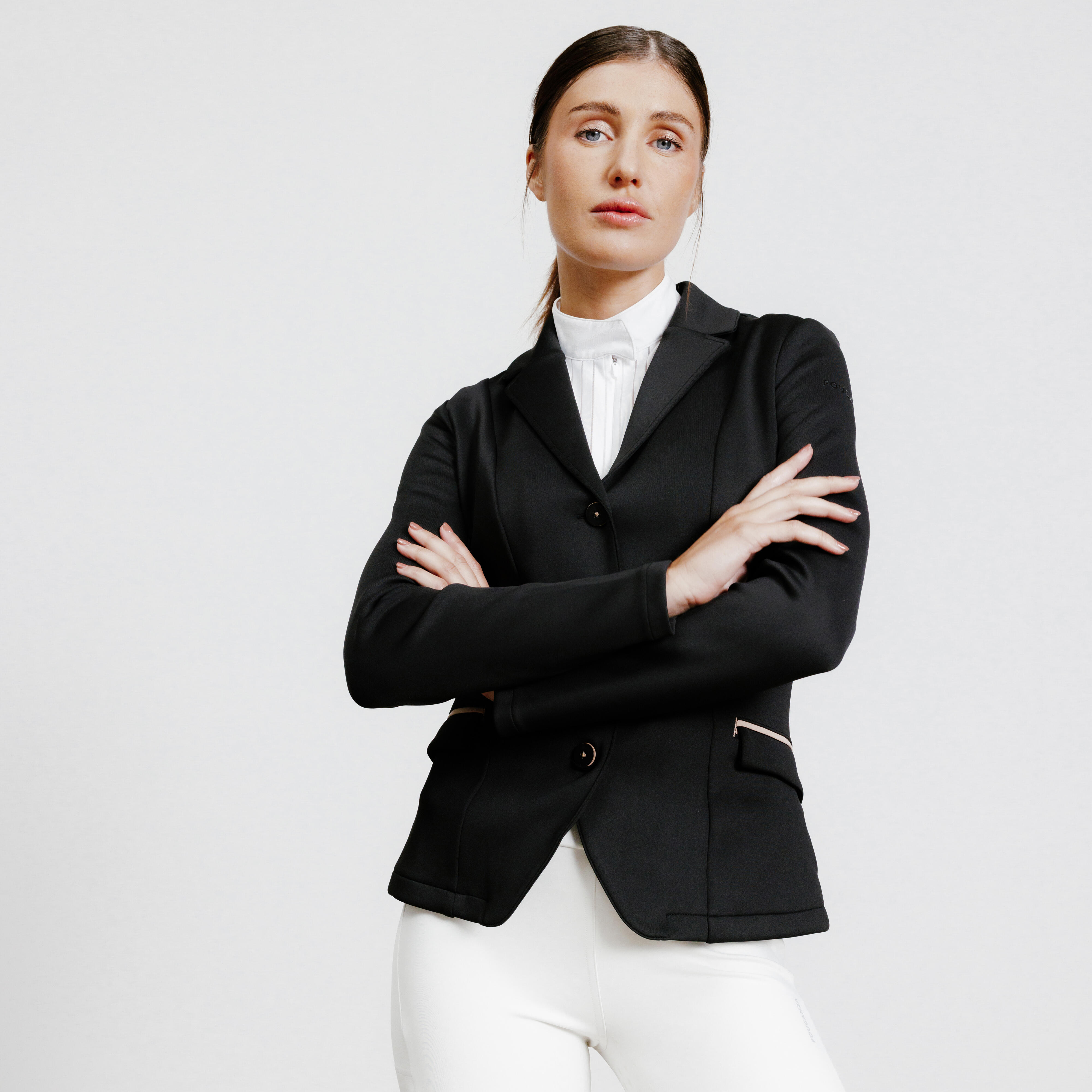 FOUGANZA Dámske jazdecké sako na súťaže čierne 2XS