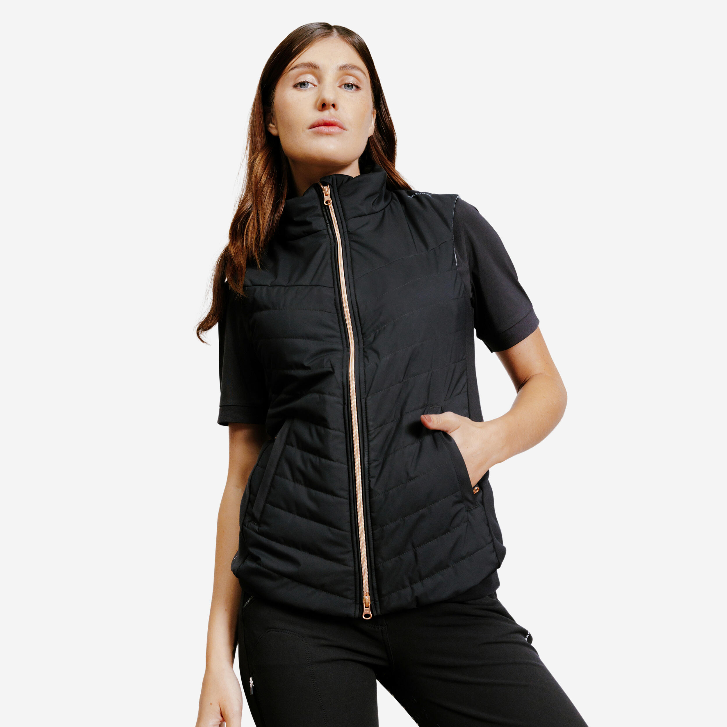 Giacca da equitazione senza zip rosa-oro da donna - 500 nero