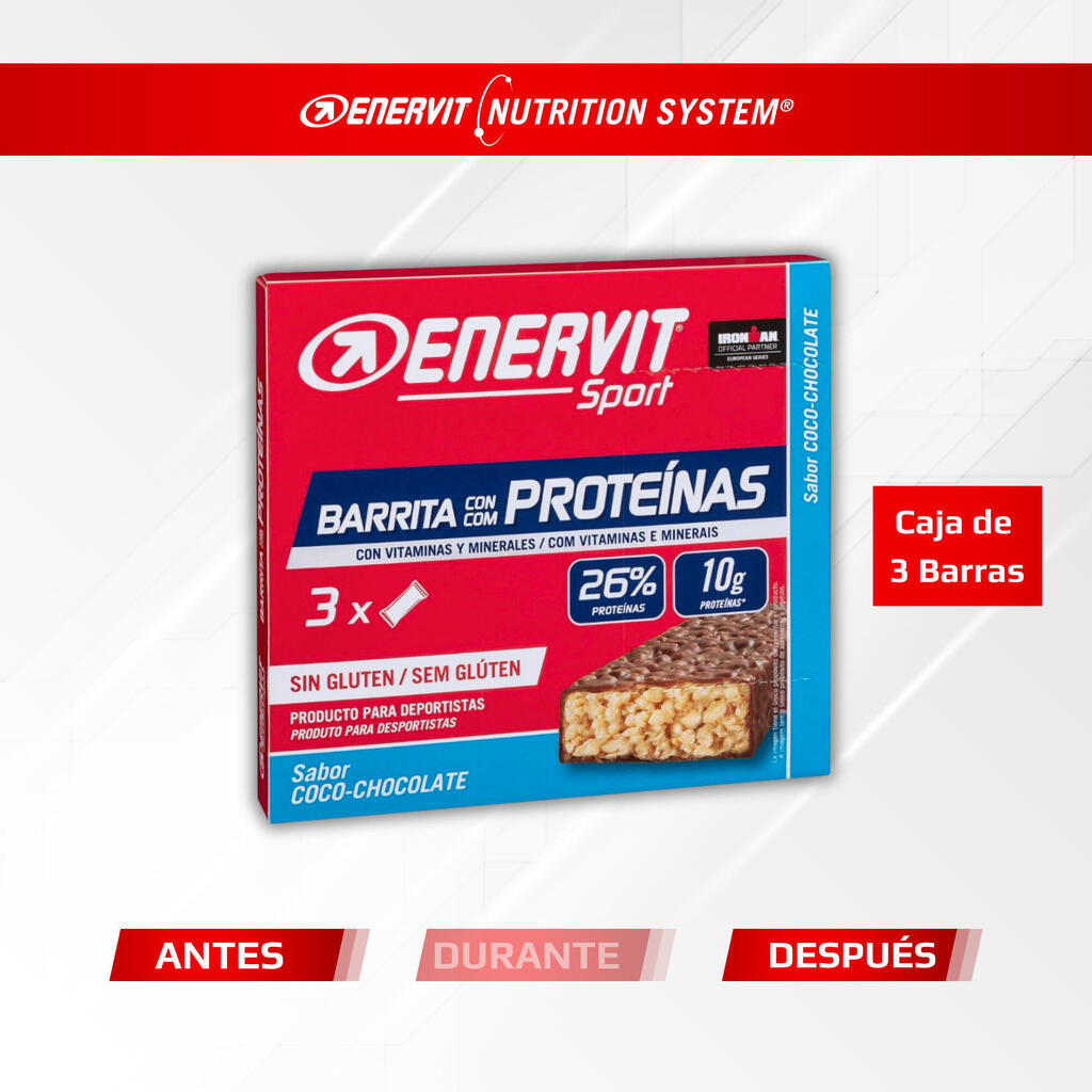 x3 Barras de proteína 10gr sin gluten con sabor a coco-chocolate Enervit