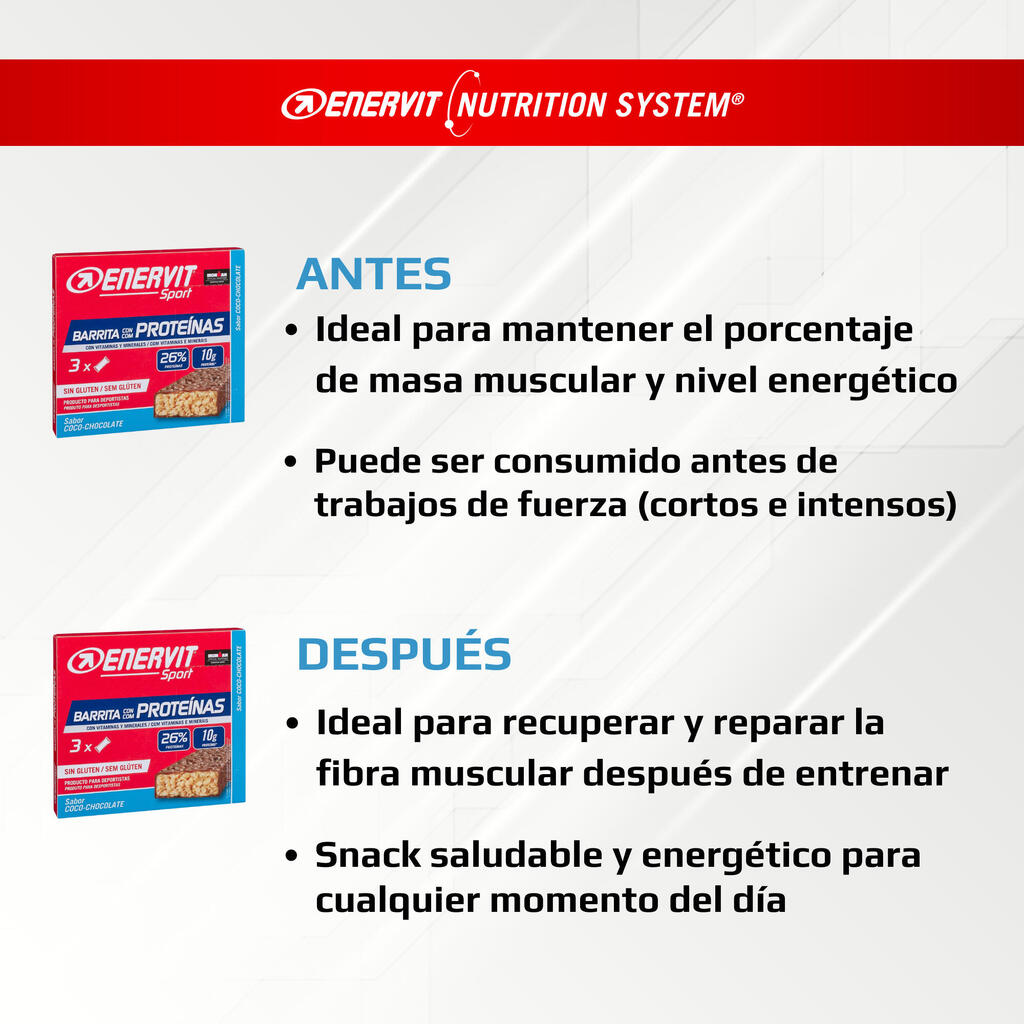 x3 Barras de proteína 10gr sin gluten con sabor a coco-chocolate Enervit