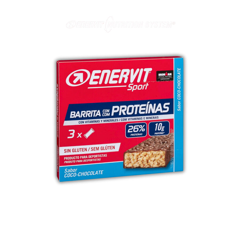 x3 Barras de proteína 10gr sin gluten con sabor a coco-chocolate Enervit