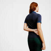 Women's Horse Riding Short-Sleeved Heritage Polo Shirt - Navy Blue