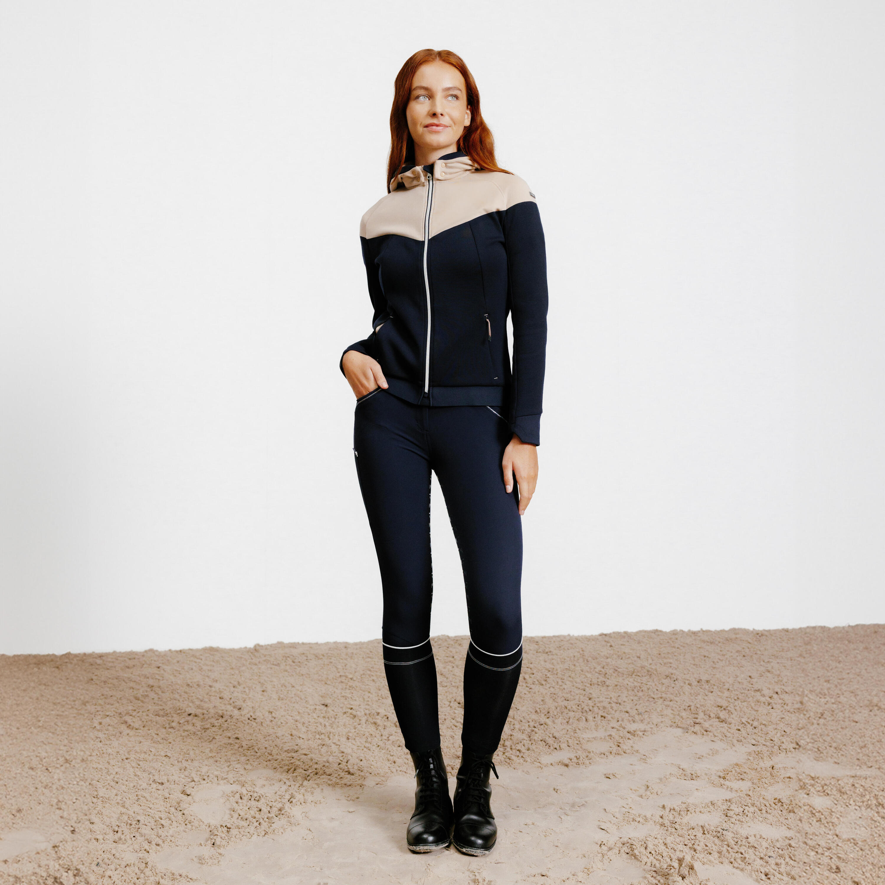 Women's Zipped Horse Riding Sweatshirt 900 - Navy/Nougat 2/6