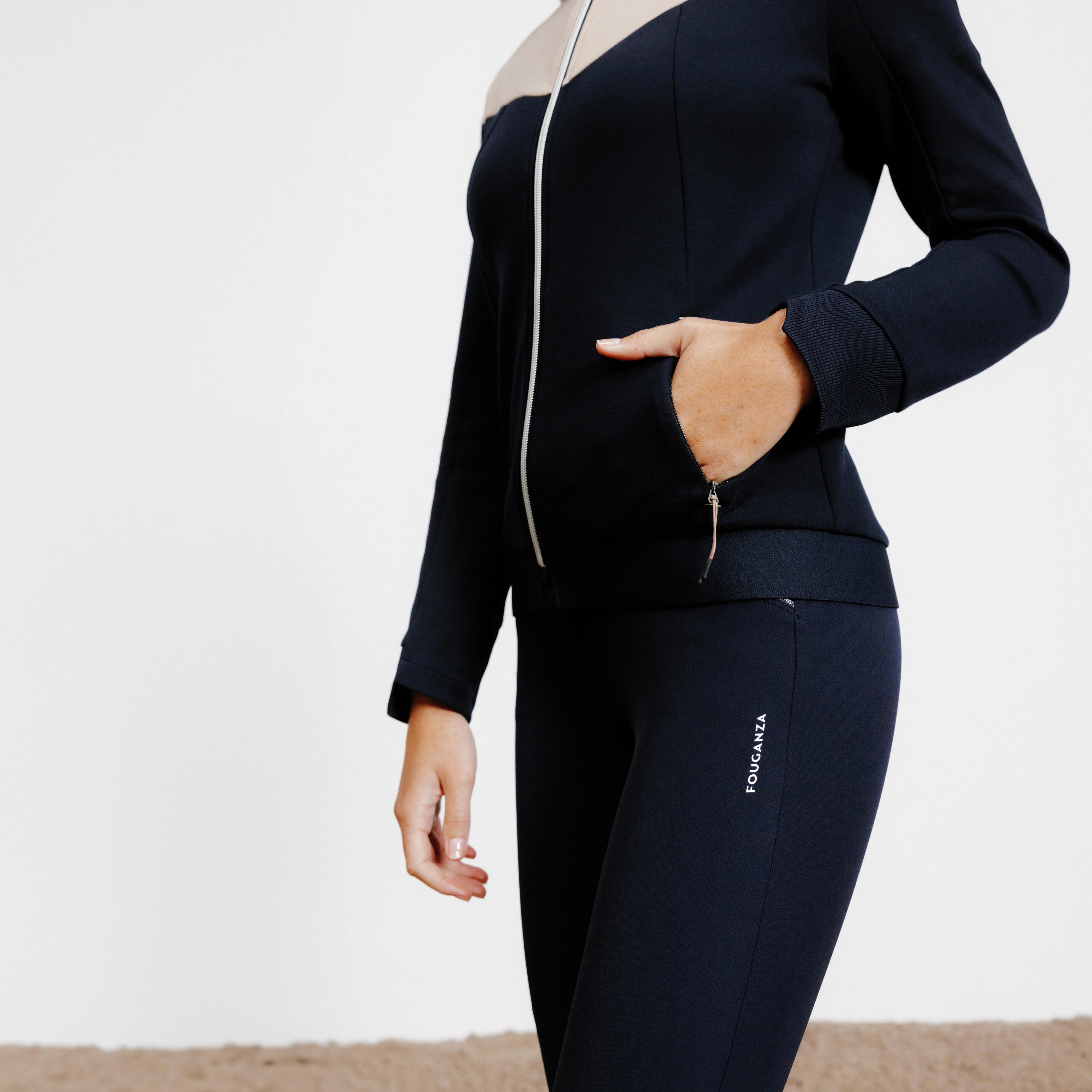 Women's zip-up riding sweatshirt - 900 navy and nougat