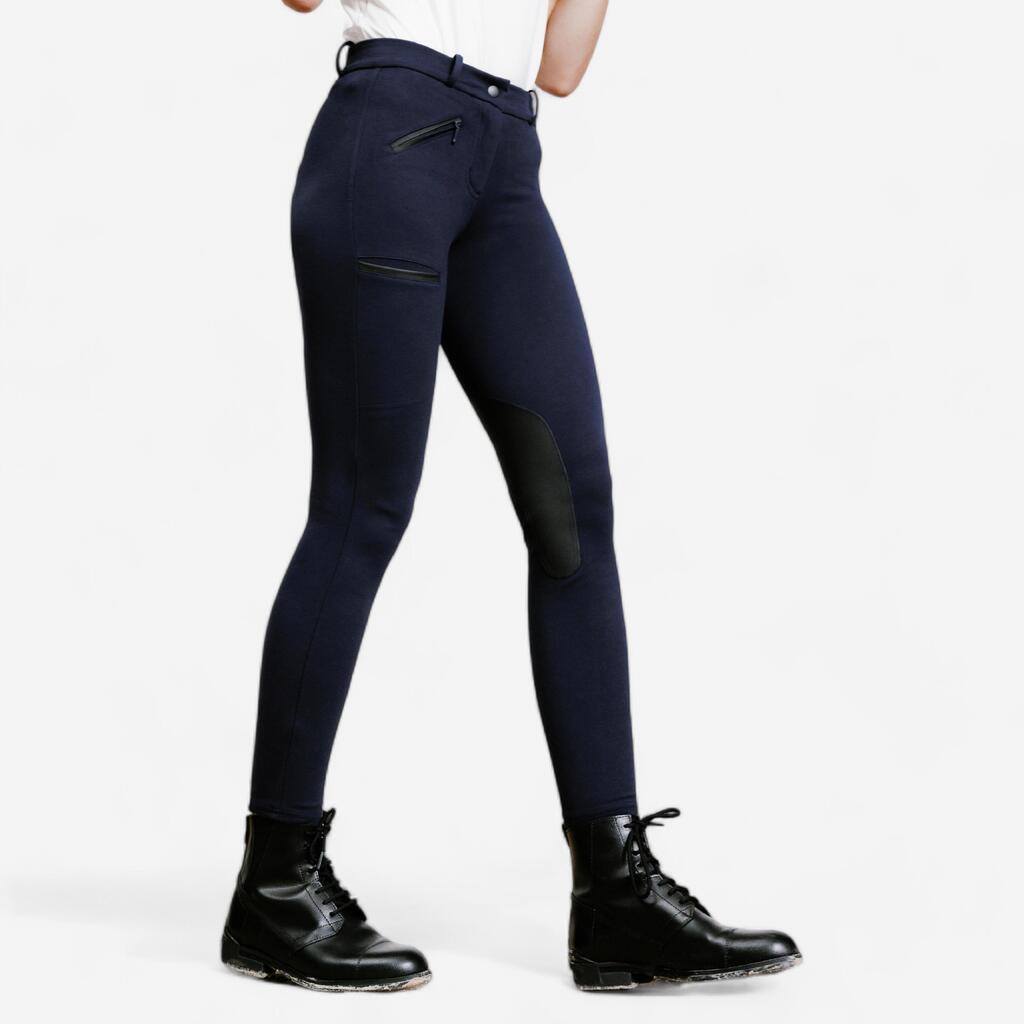 Women's Horse Riding Patch Jodhpurs 140 - Navy