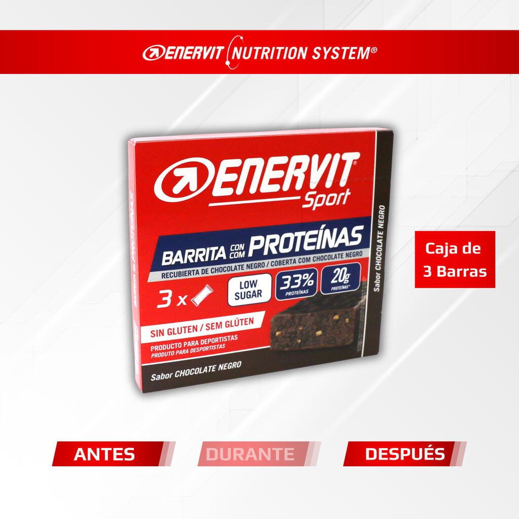 x3 Barras de proteína 20gr bajas en azucar sabor a chocolate negro Enervit
