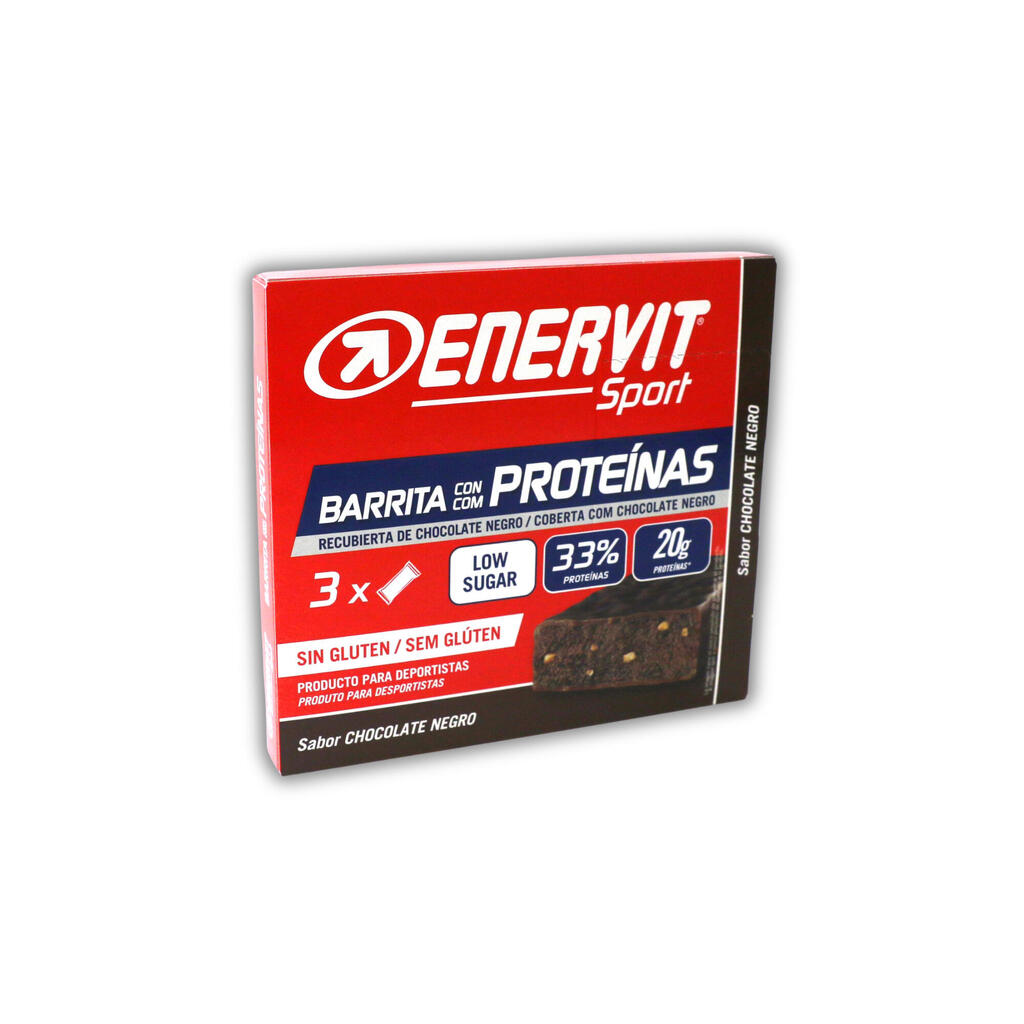 x3 Barras de proteína 20gr bajas en azucar sabor a chocolate negro Enervit