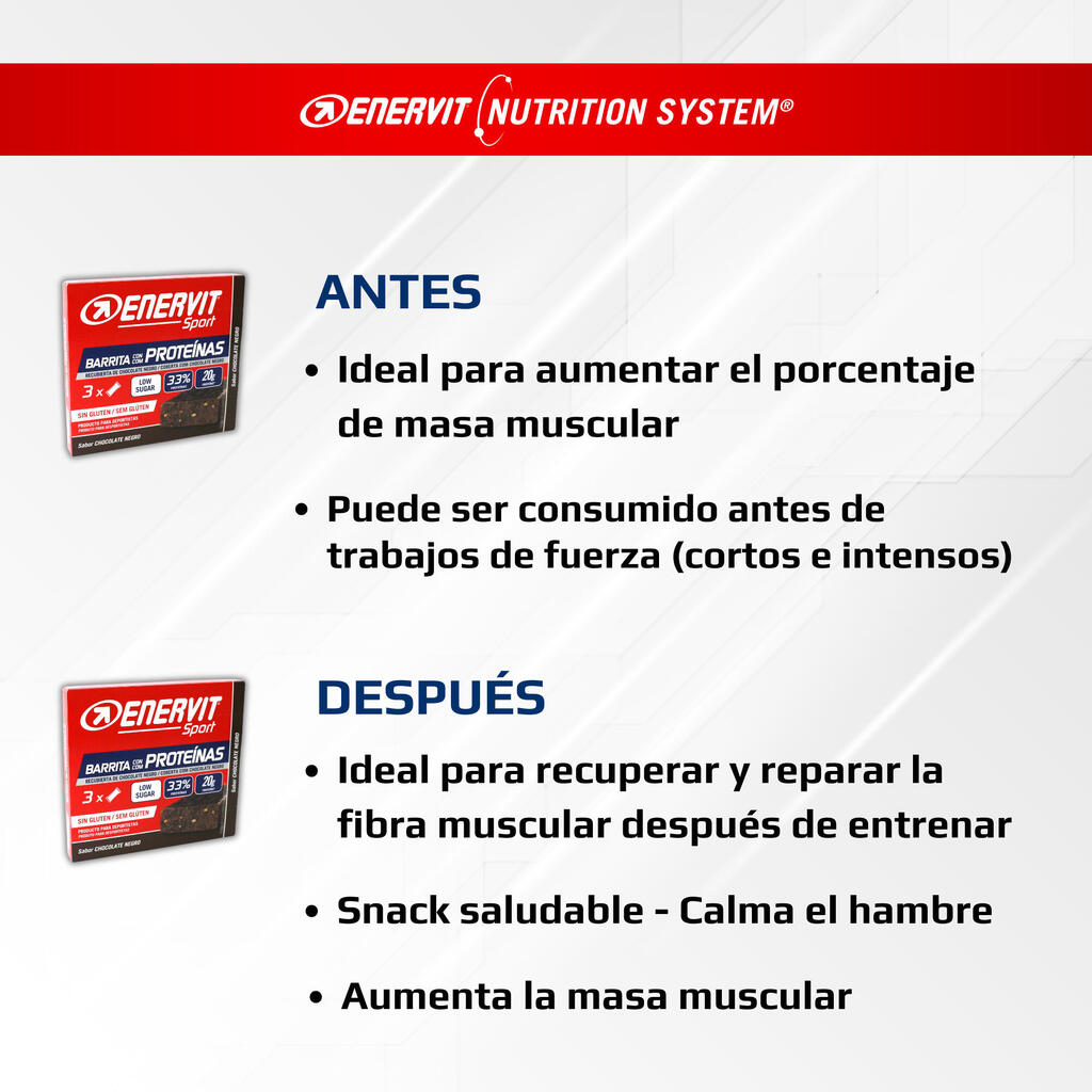 x3 Barras de proteína 20gr bajas en azucar sabor a chocolate negro Enervit