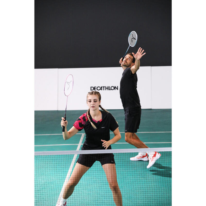 Badmintonshirt voor heren 560 zwart fluo magenta