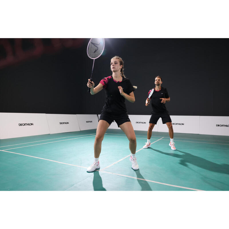 Badmintonshirt voor heren 560 zwart fluo magenta