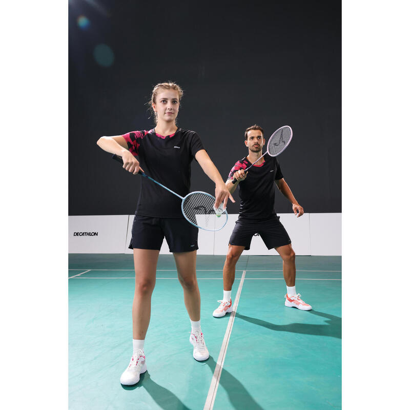 Camiseta bádminton LITE 560 Mujer Negro Flúor