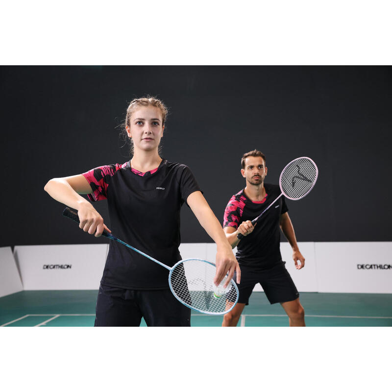 Badmintonshirt voor heren 560 zwart fluo magenta