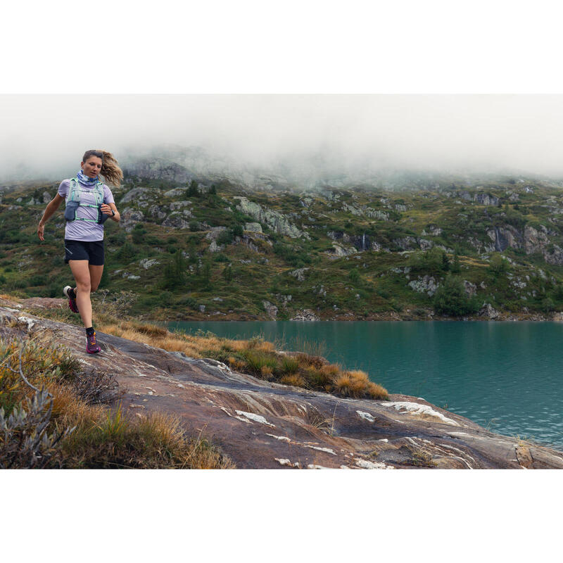 CAMISETA TRAIL RUNNING MUJER LILA ESTAMPADO MANGA CORTA