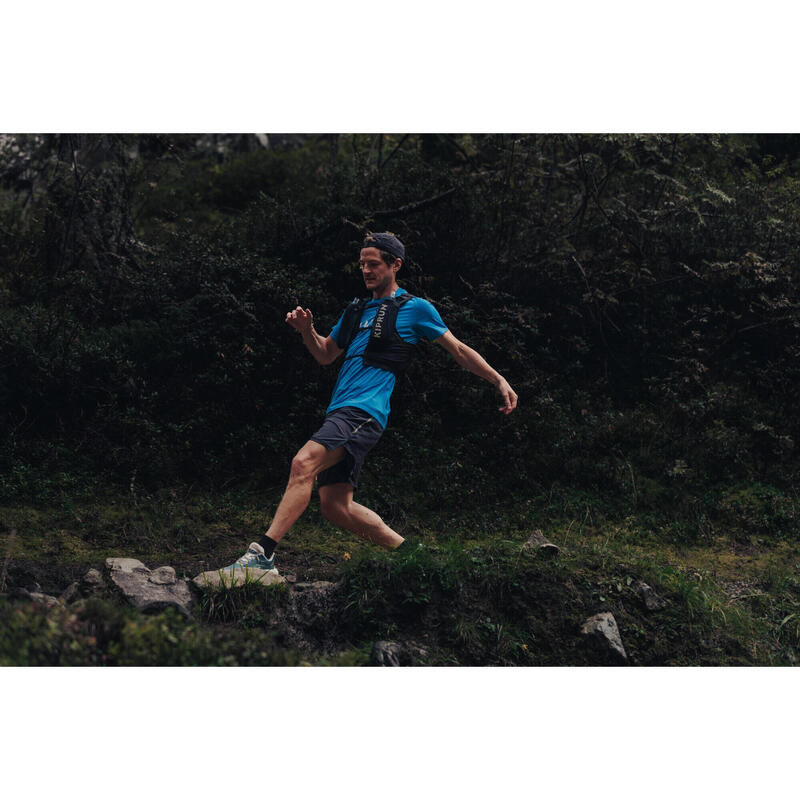 Stevig hardloop- en trailshirt voor heren Run 500 blauw met print
