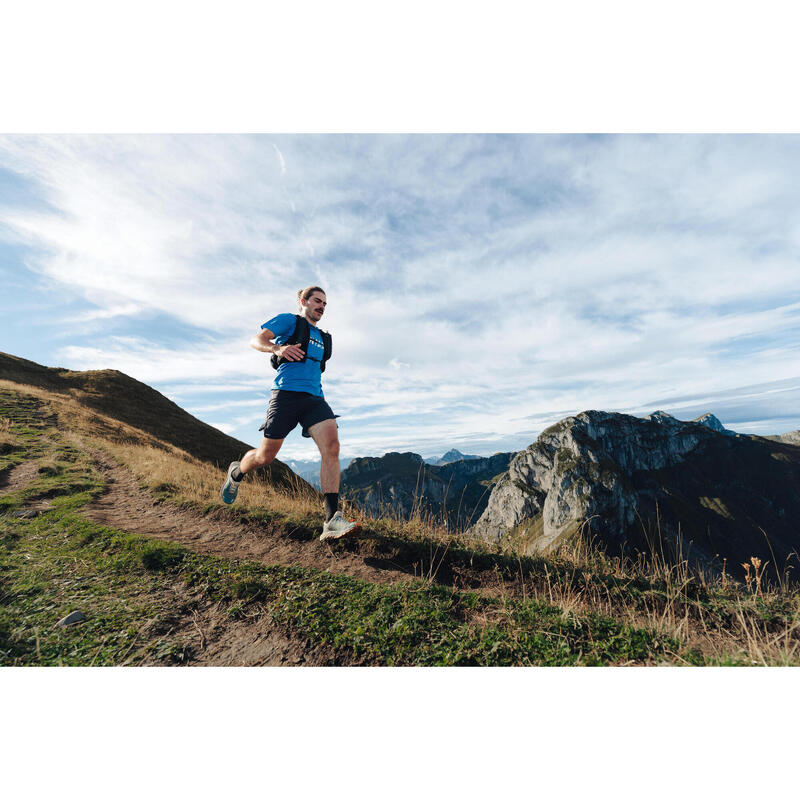 Stevig hardloop- en trailshirt voor heren Run 500 blauw met print