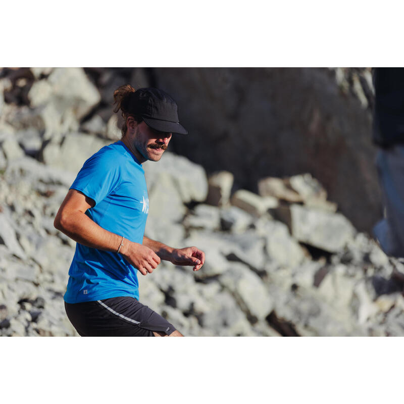 Stevig hardloop- en trailshirt voor heren Run 500 blauw met print