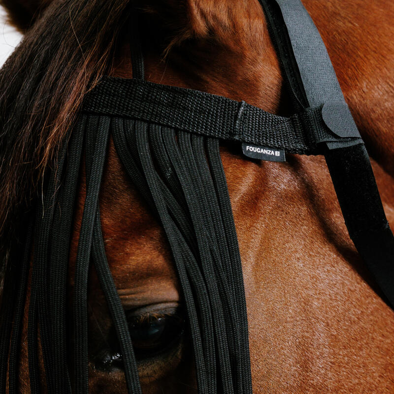 Fliegenschutz-Stirnband Pferd/Pony Fliegenfransen schwarz