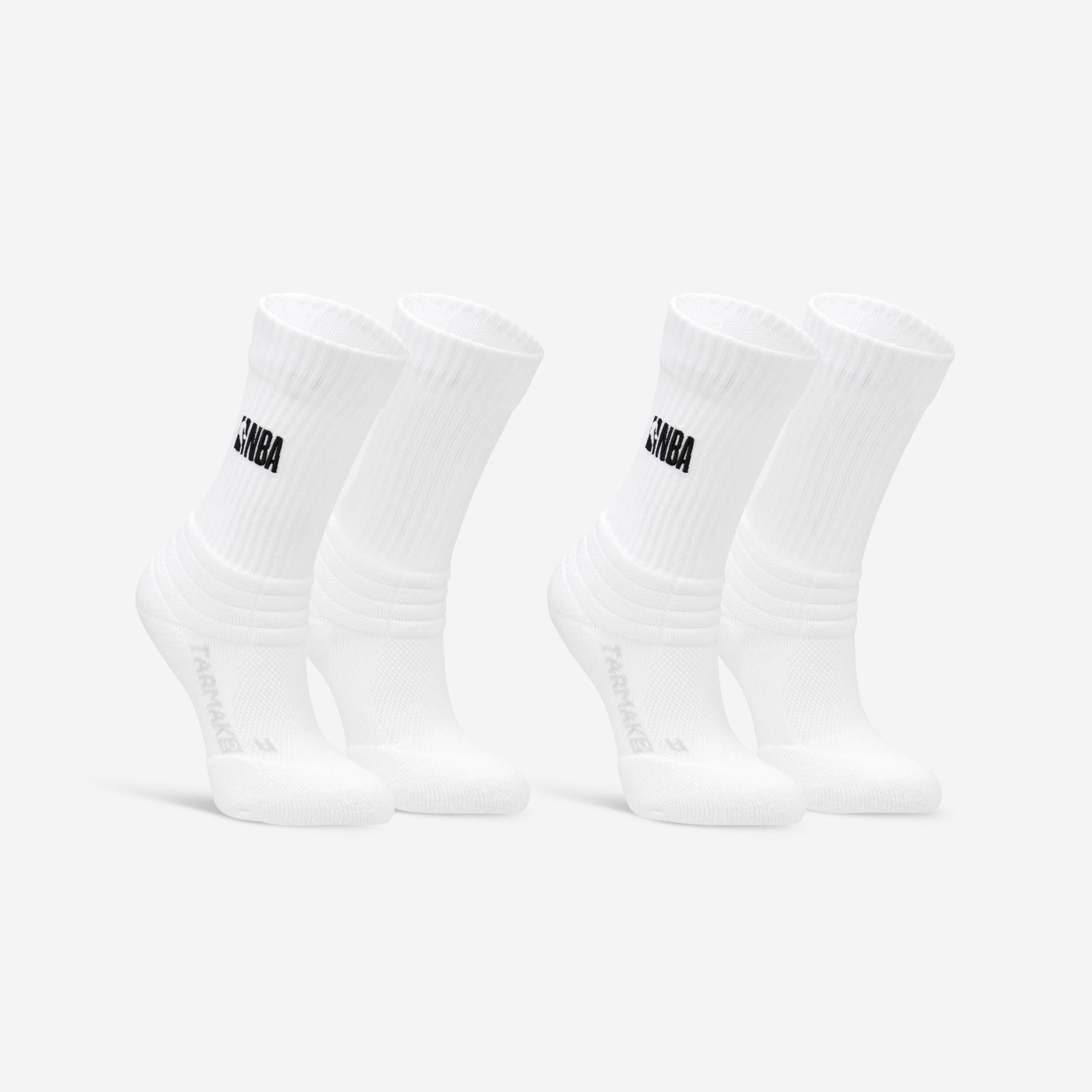TARMAK Kids' Basketball Socks SO900 NBA 2 Pairs - White