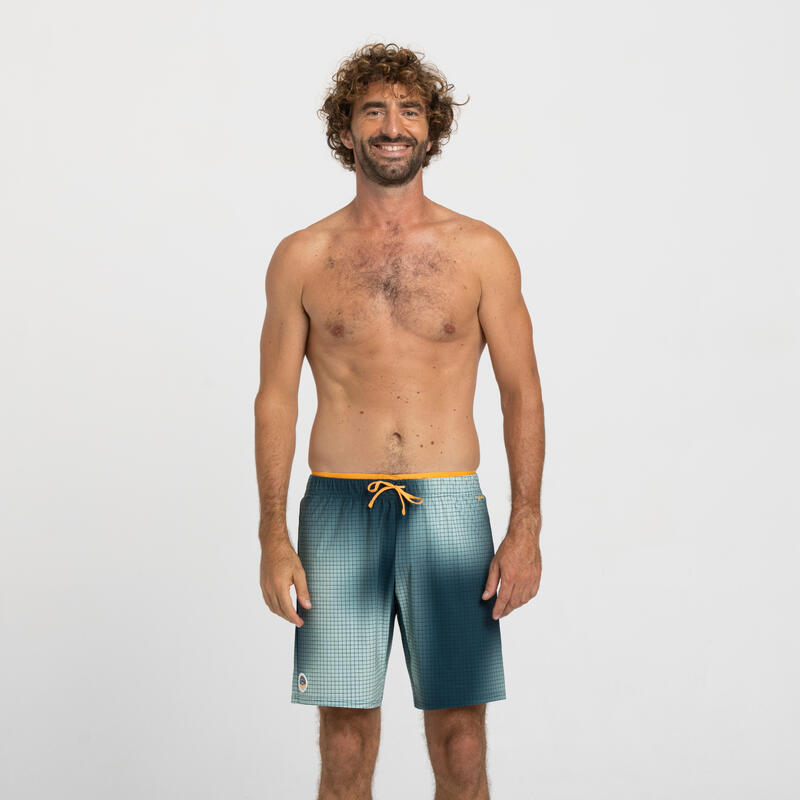 Bañador Natación 100 Hombre Camuflaje Gris Largo