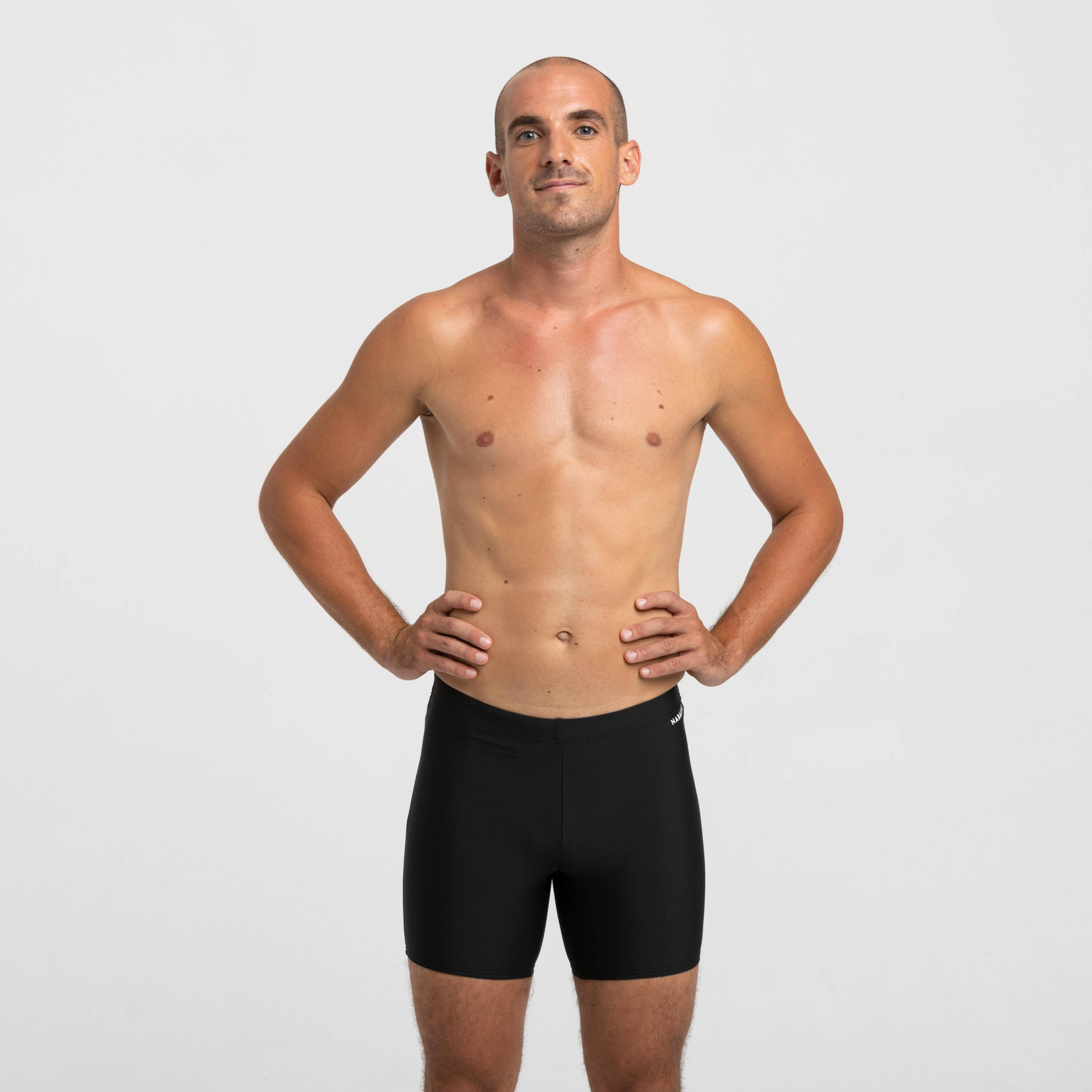 Men's Swimming Long Boxers 100 Secure Fit & Quick-Dry Black -  2