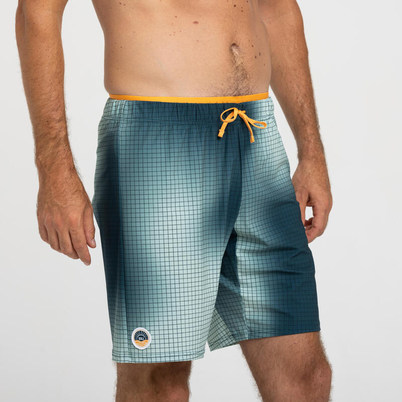 Bañador Natación 100 Hombre Camuflaje Gris Largo