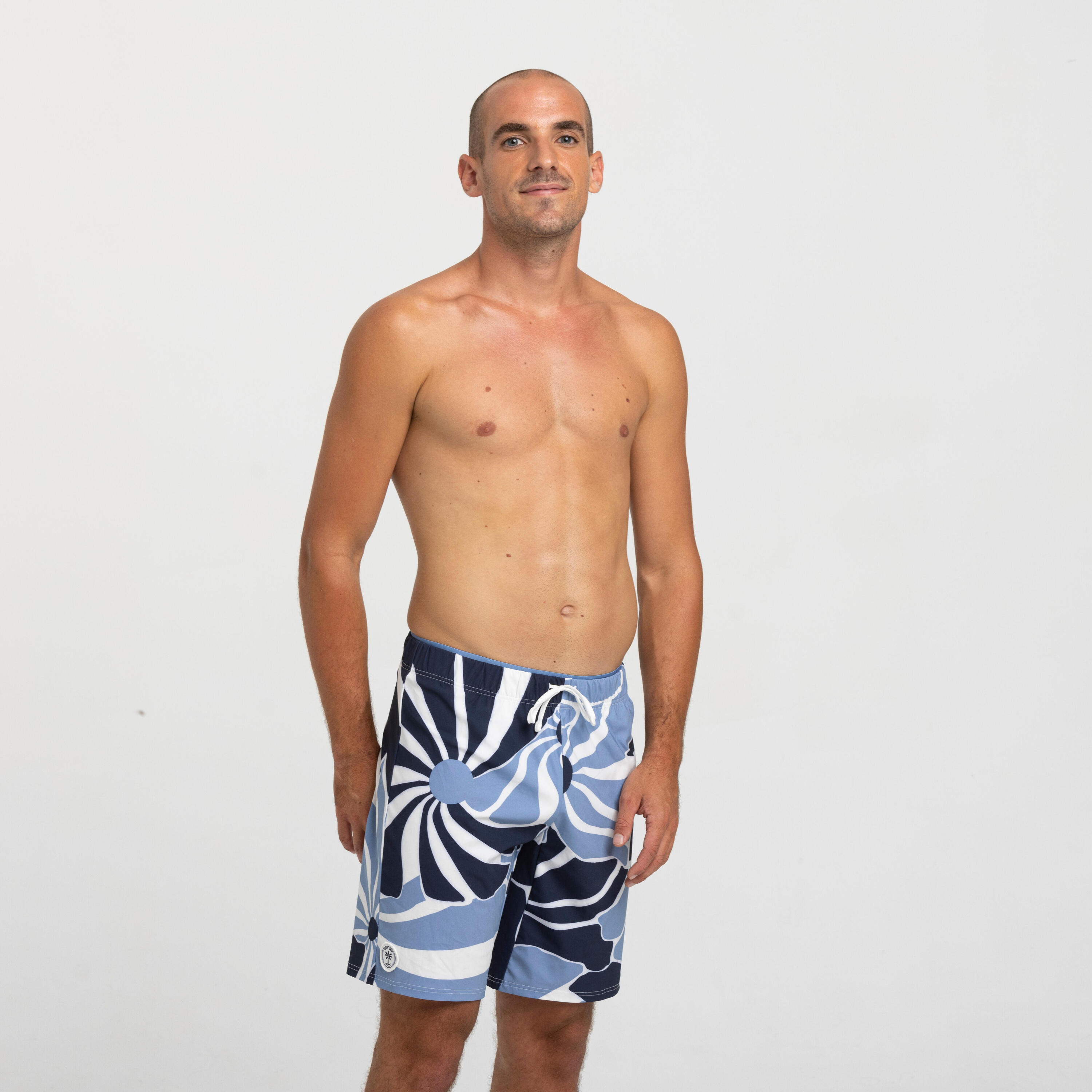 MEN’S LONG SWIM SHORTS 100 FLO BLUE 2/6